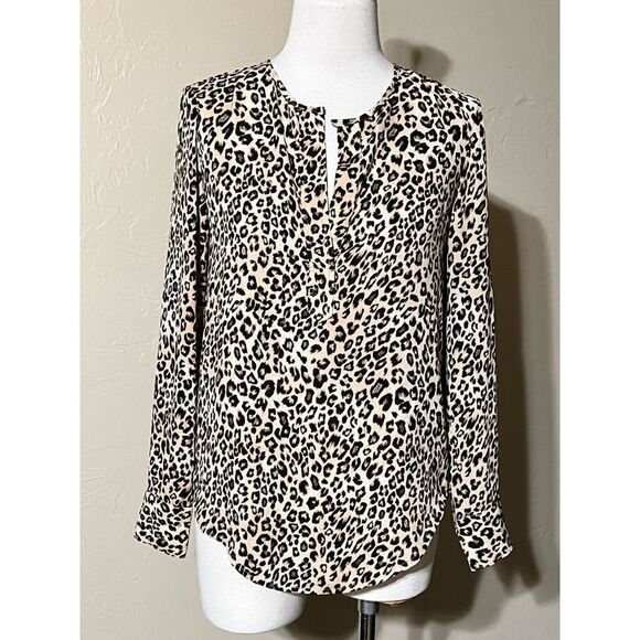 Catherine Malandrino Animal Print Long Sleeve Blouse Size Petite XSMALL - Picture 1 of 4